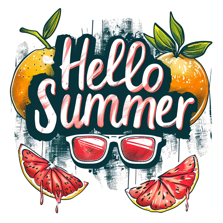 Hello Summer with Fruits and Sunglasses