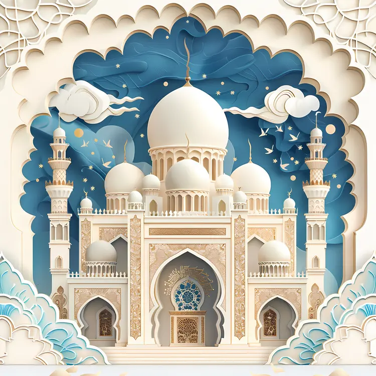 White Mosque with Blue Sky Background