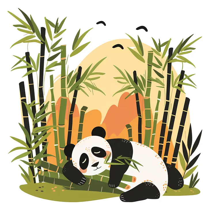 Panda Resting in Bamboo Grove