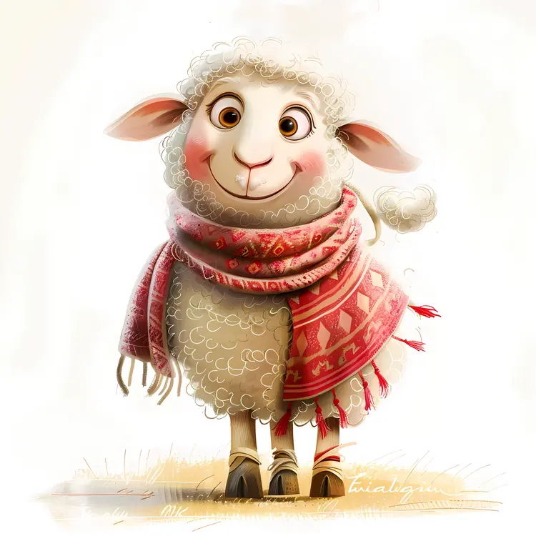 Cute Sheep with Scarf