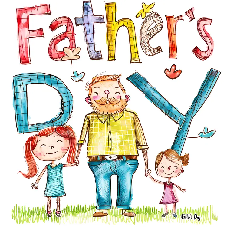 Father's Day Card with Family Drawing