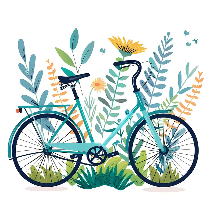 Blue Bicycle with Flowers Illustration