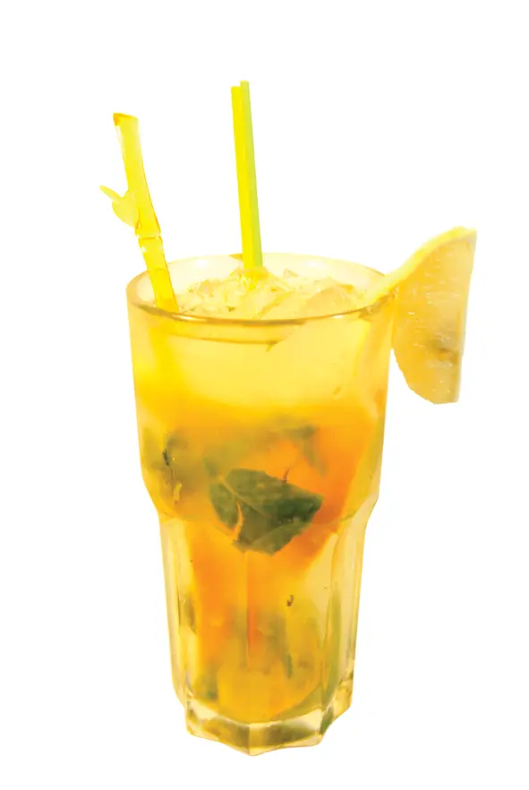 Refreshing Yellow Drink with Ice and Straws