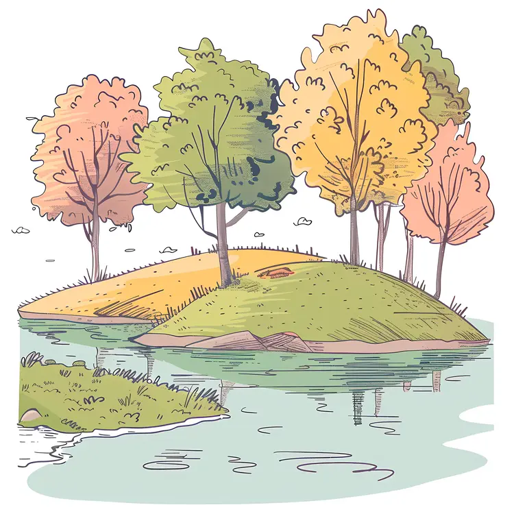 Scenic Hill with Trees and Water