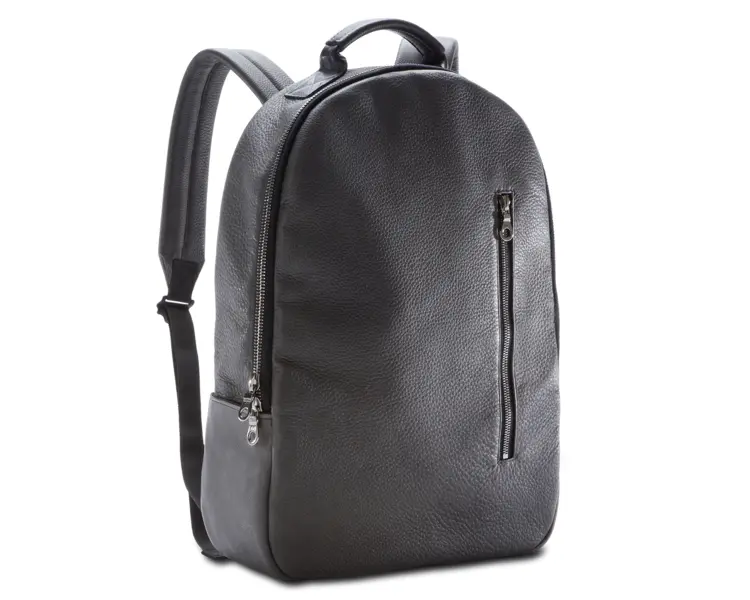 Black Leather Backpack with Zipper