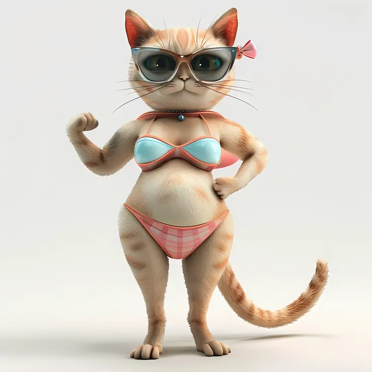 Confident Cat in Bikini with Sunglasses