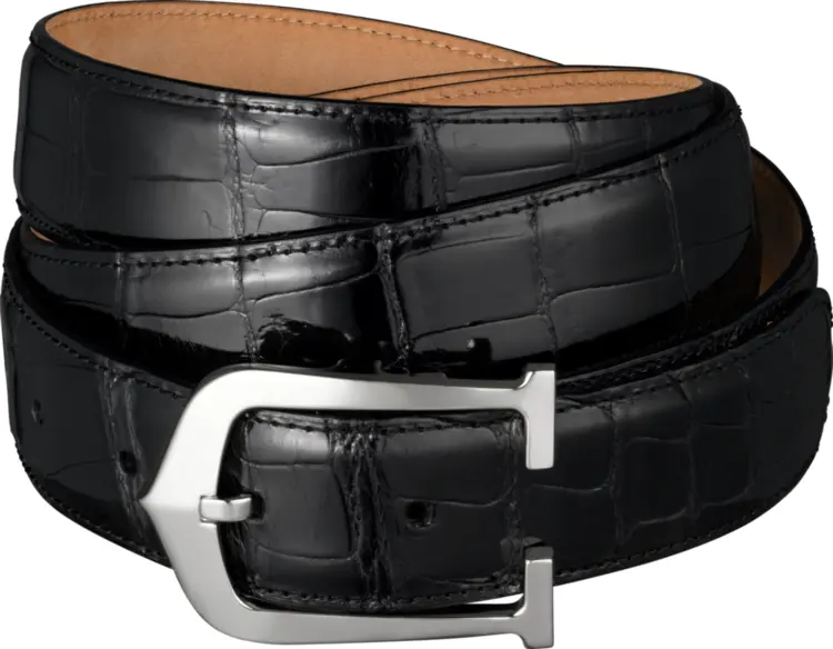 Black Crocodile Leather Belt with Silver Buckle