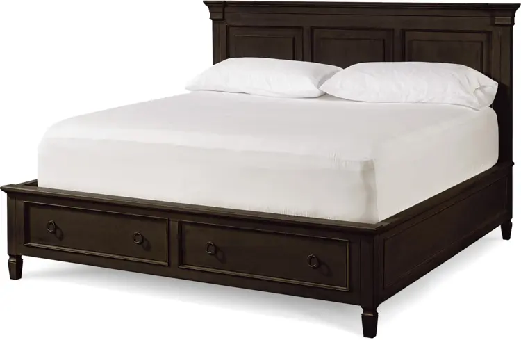 Dark Wooden Bed with Storage Drawers