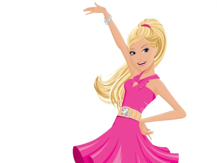 Blonde Girl in Pink Dress Striking a Pose