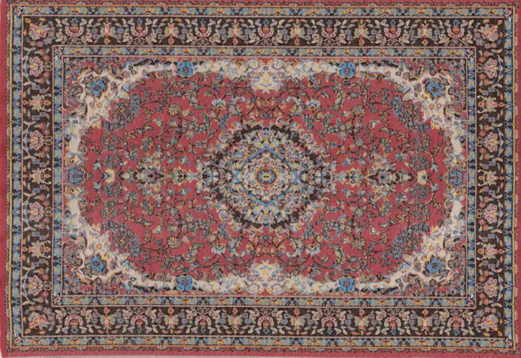 Ornate Red and Blue Rug with Traditional Patterns