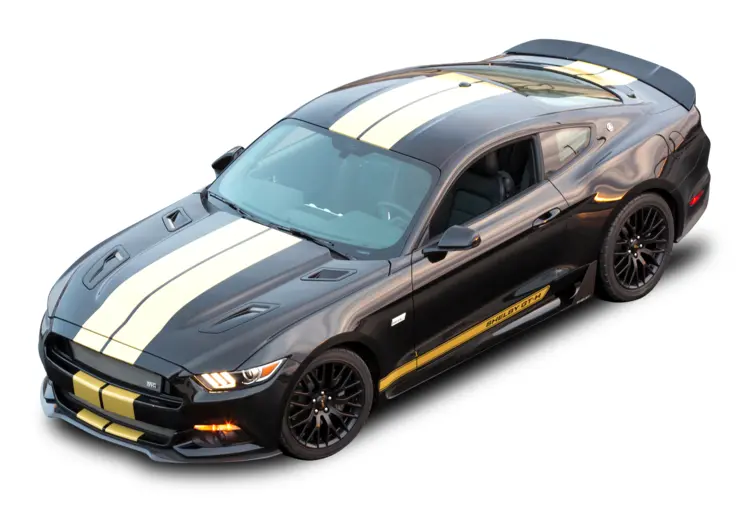 Black Ford Mustang with Racing Stripes