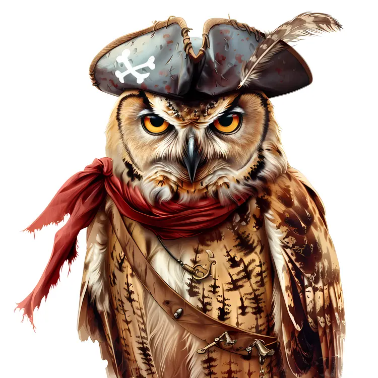 Owl with Pirate Hat and Red Bandana