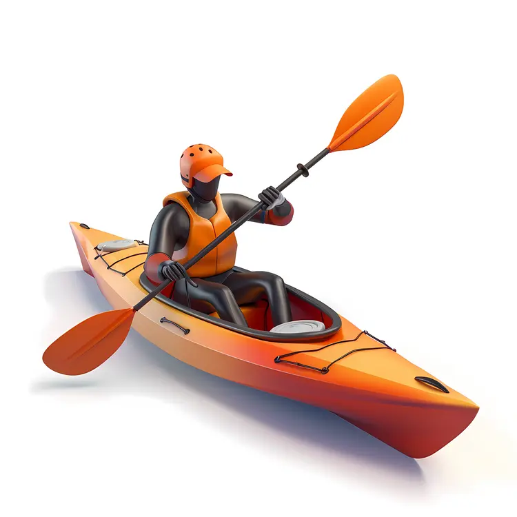 Orange Kayak with Paddler in Safety Gear
