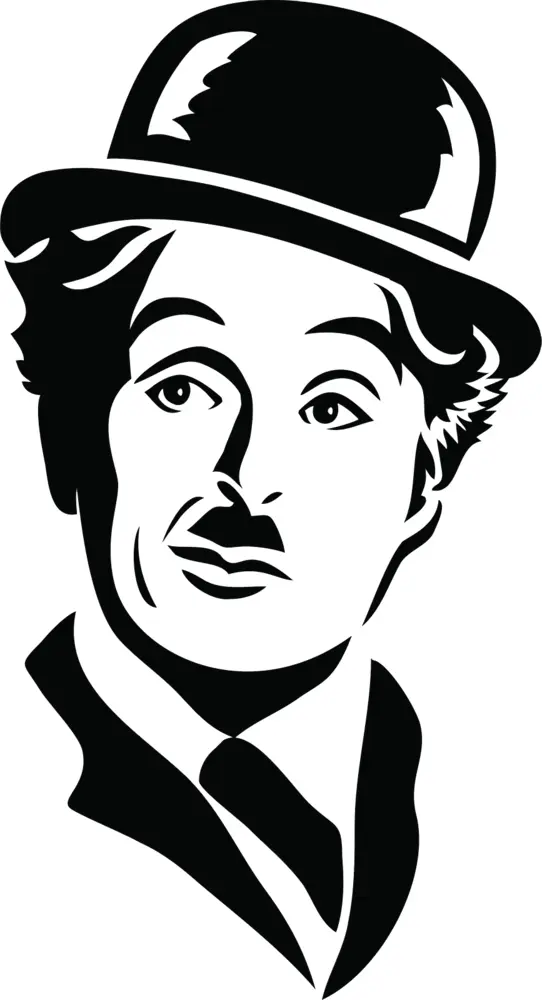Black and White Portrait of a Person with Hat and Mustache