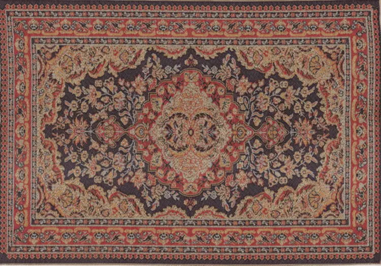 Ornate Black and Red Rug with Traditional Patterns