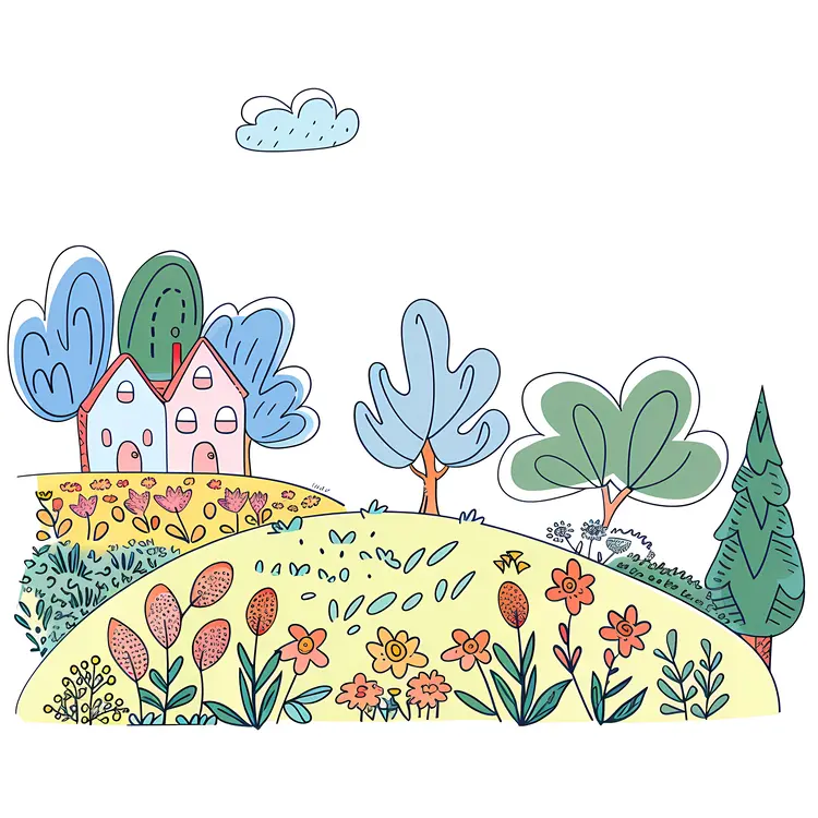 Cute Doodle House in Countryside