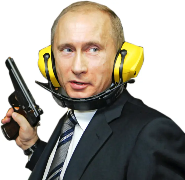 Man in Suit with Gun and Headphones