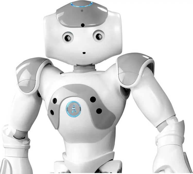 White Humanoid Robot with Blue Accents