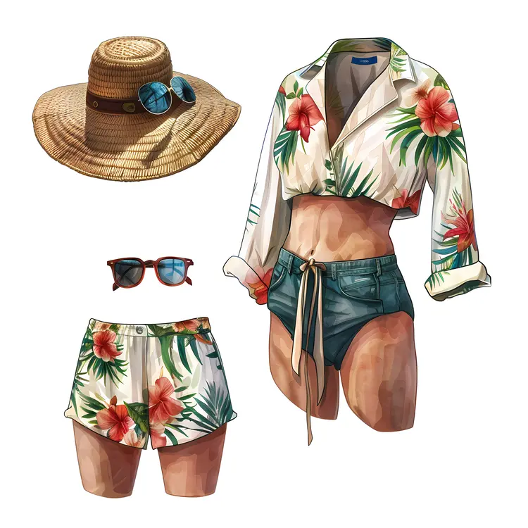Floral Summer Outfit with Hat and Sunglasses