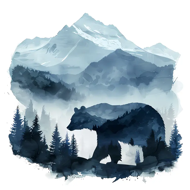Bear Silhouette with Mountain