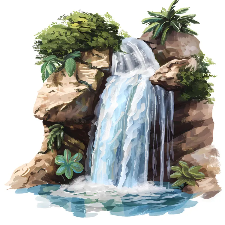 Beautiful Waterfall with Rocks and Plants