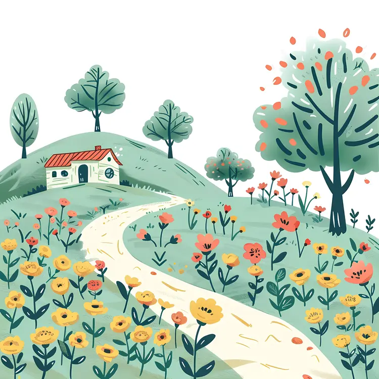 Cute Doodle House in Countryside