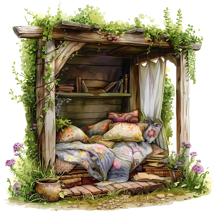 Rustic Library with Cushions and Books