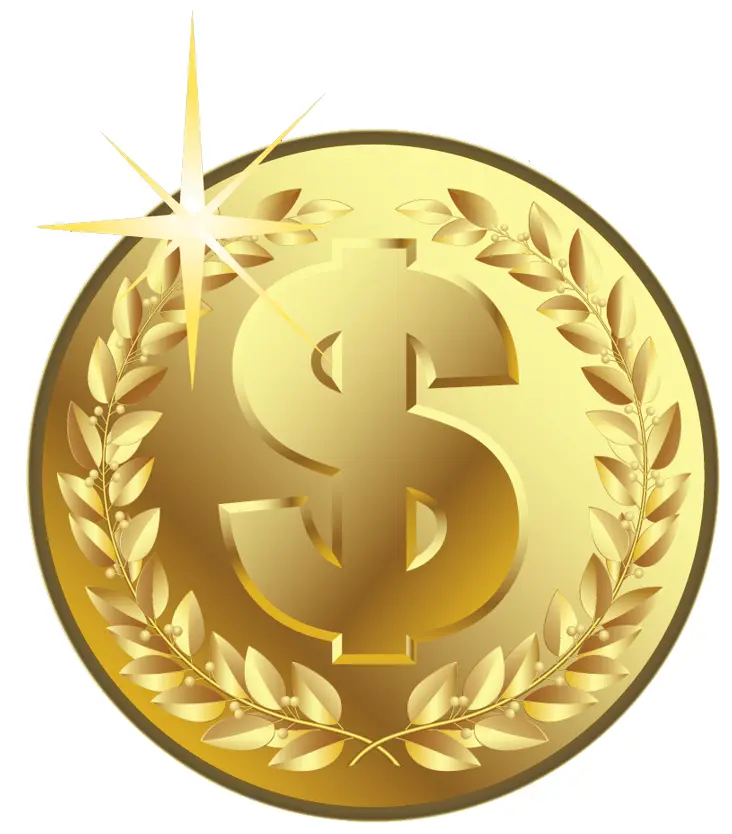Gold Coin with Laurel Wreath and Sparkle