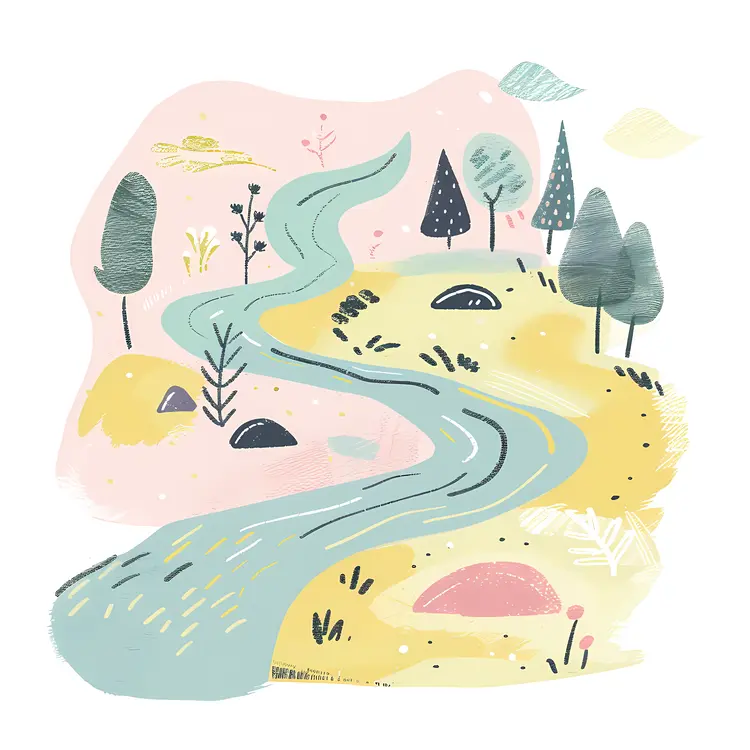 Colorful River Landscape Illustration