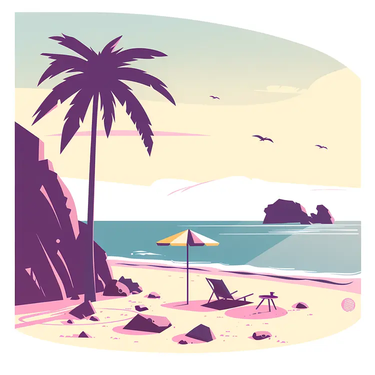 Relaxing Beach Scene with Palm Tree