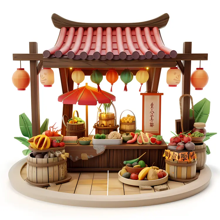 Traditional Market Stall with Fresh Produce