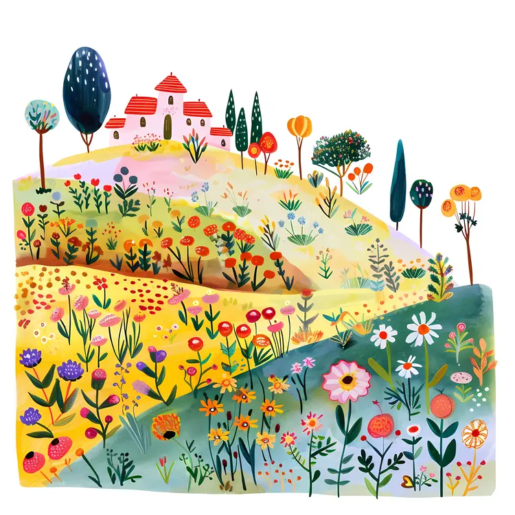 Colorful Hills with Flowers