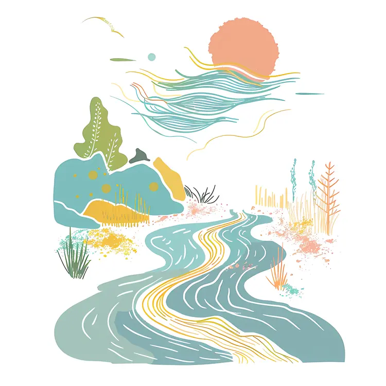 Abstract Landscape with River and Sun