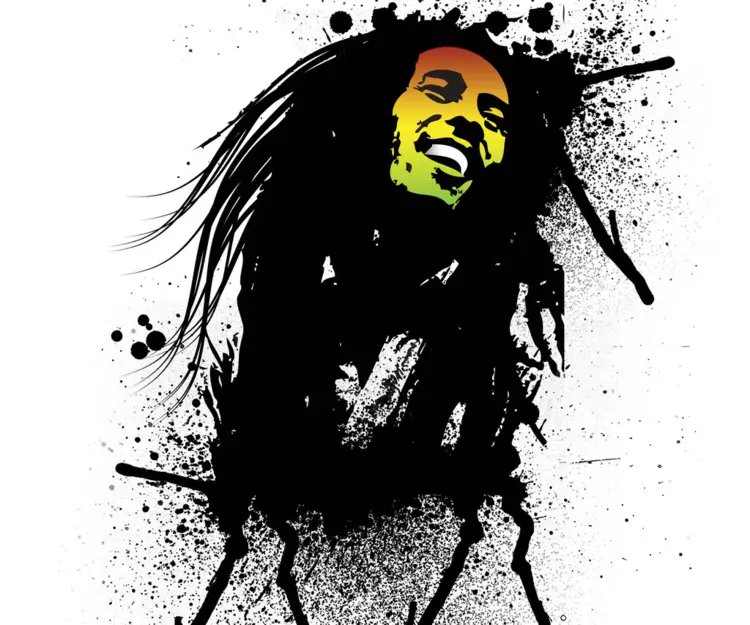 Colorful Portrait of a Smiling Person with Dreadlocks and Splatter Effect