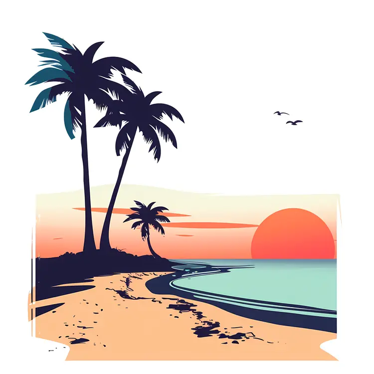 Serene Beach Sunset with Palm Trees
