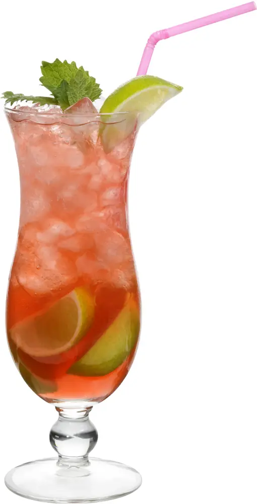 Refreshing Red Drink with Lime Slices and Ice