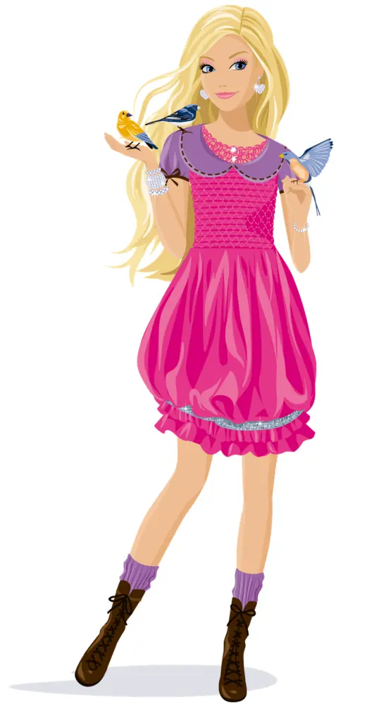 Blonde Girl with Birds in Pink Dress