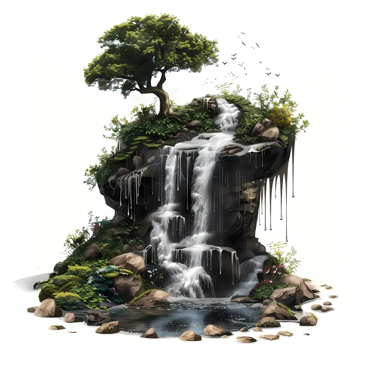 Scenic Waterfall with Tree on Top