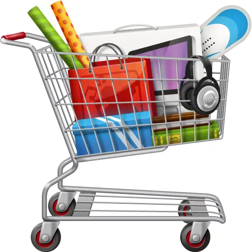 Shopping Cart Filled with Various Items