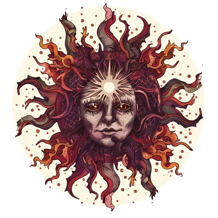 Artistic Sun Face with Radiant Rays