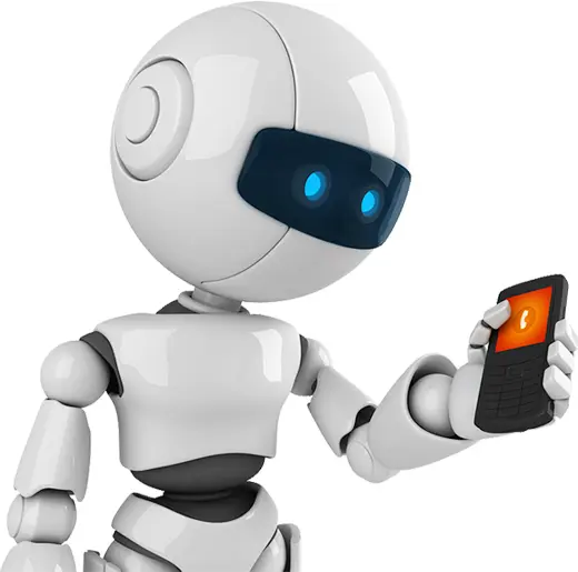 White Robot Holding Phone