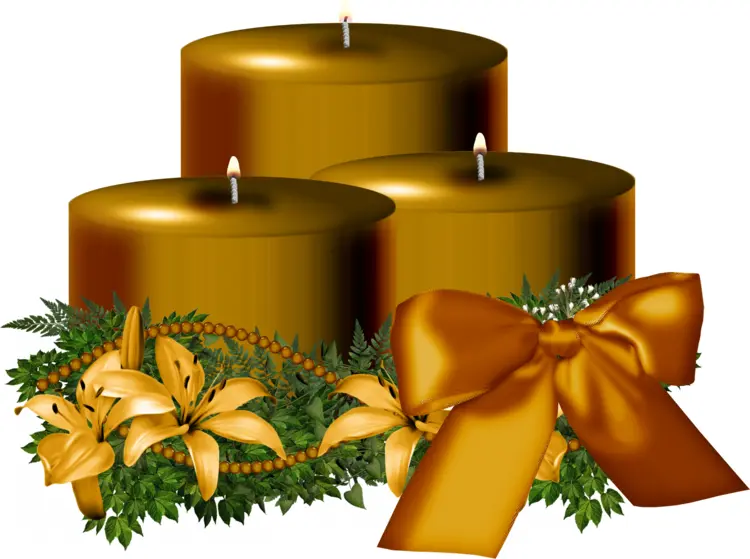 Elegant Gold Candles with Bow and Flowers