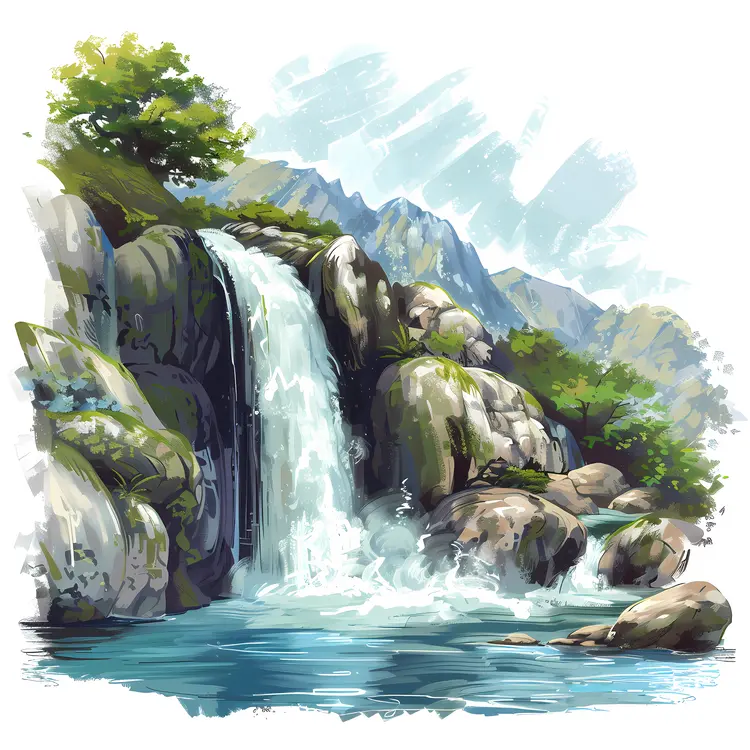 Mountain Waterfall with Clear Blue Water