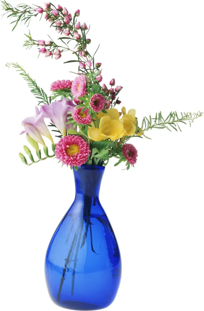 Colorful Mixed Flowers in Blue Vase