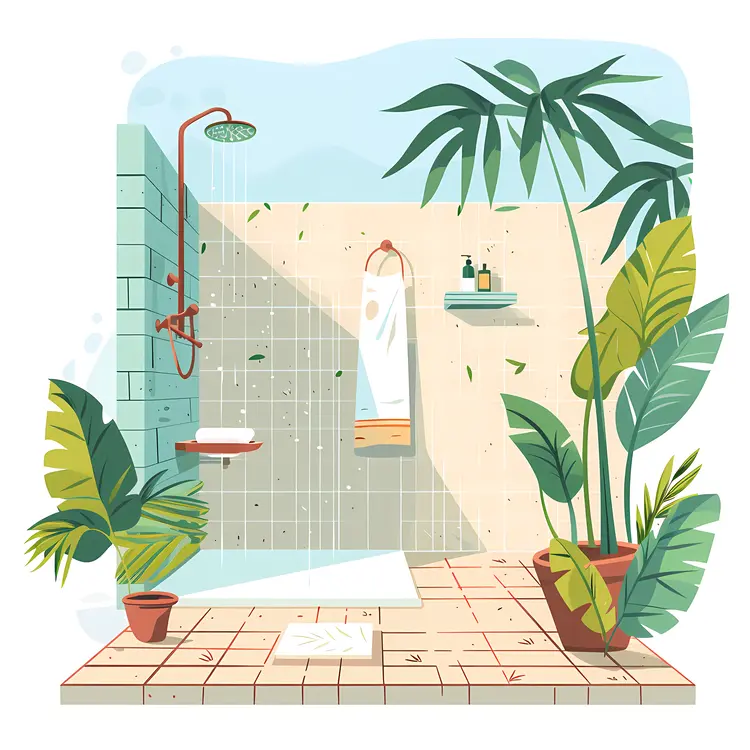 Refreshing Outdoor Shower with Plants