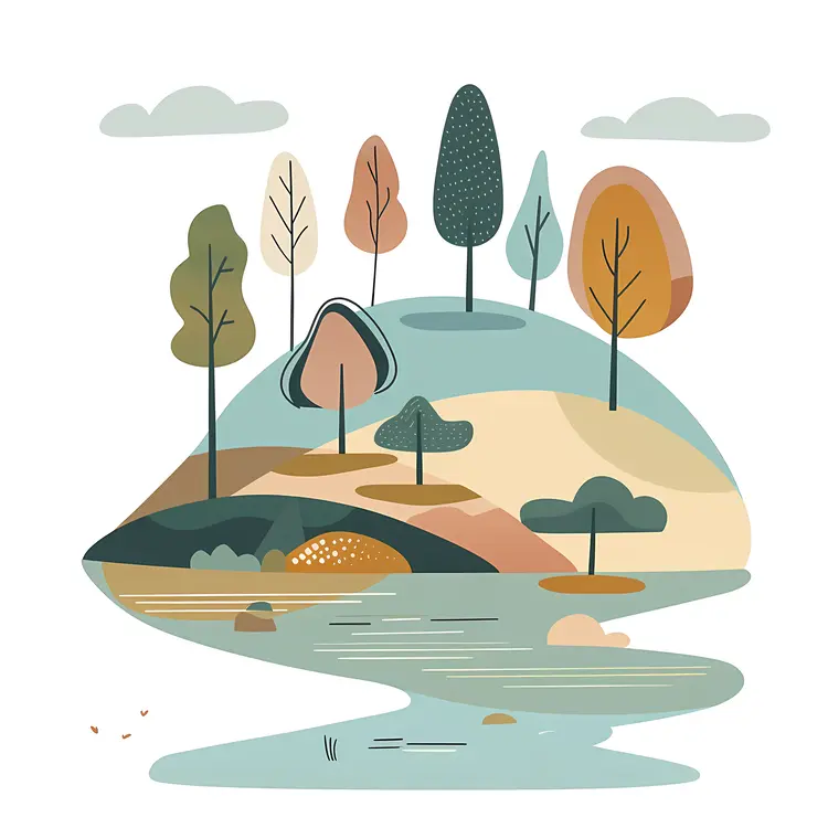 Scenic Hill with Trees and Water
