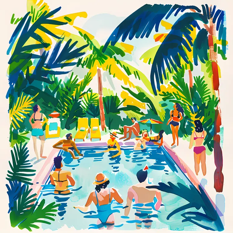 People Enjoying a Tropical Pool