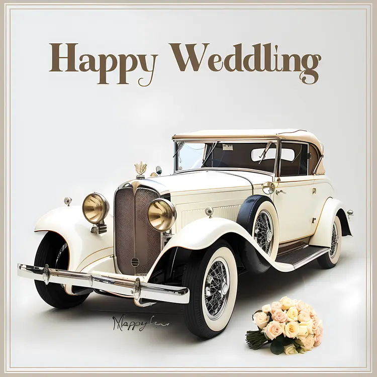 Happy Wedding with Vintage Car