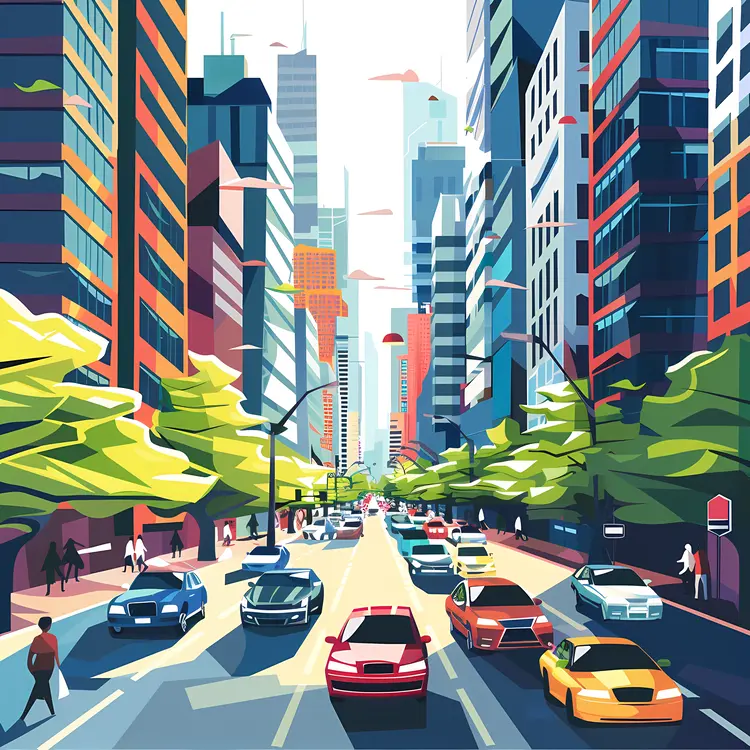 Vibrant City Street with Traffic