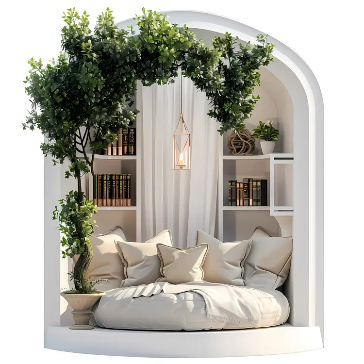Cozy Reading Nook with Cushions and Books